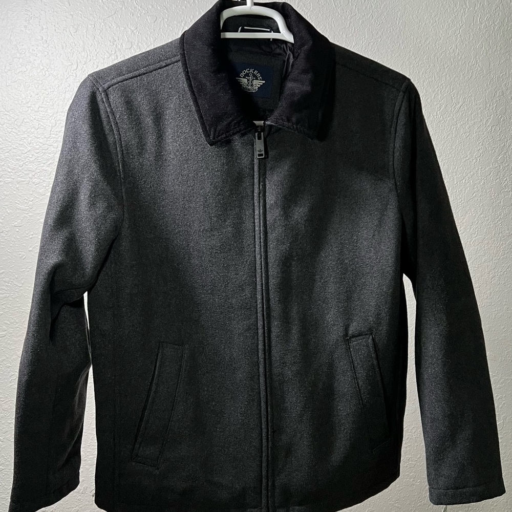 Dockers Jacket Men's Small Black Wool Blend Full Zip Quilted Lined Coat Winter